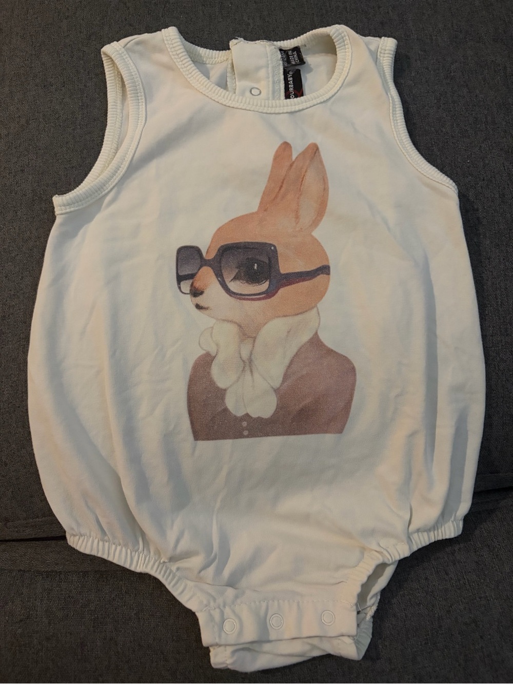 Rock Your Baby Cream Rabbit Print Baby Romper